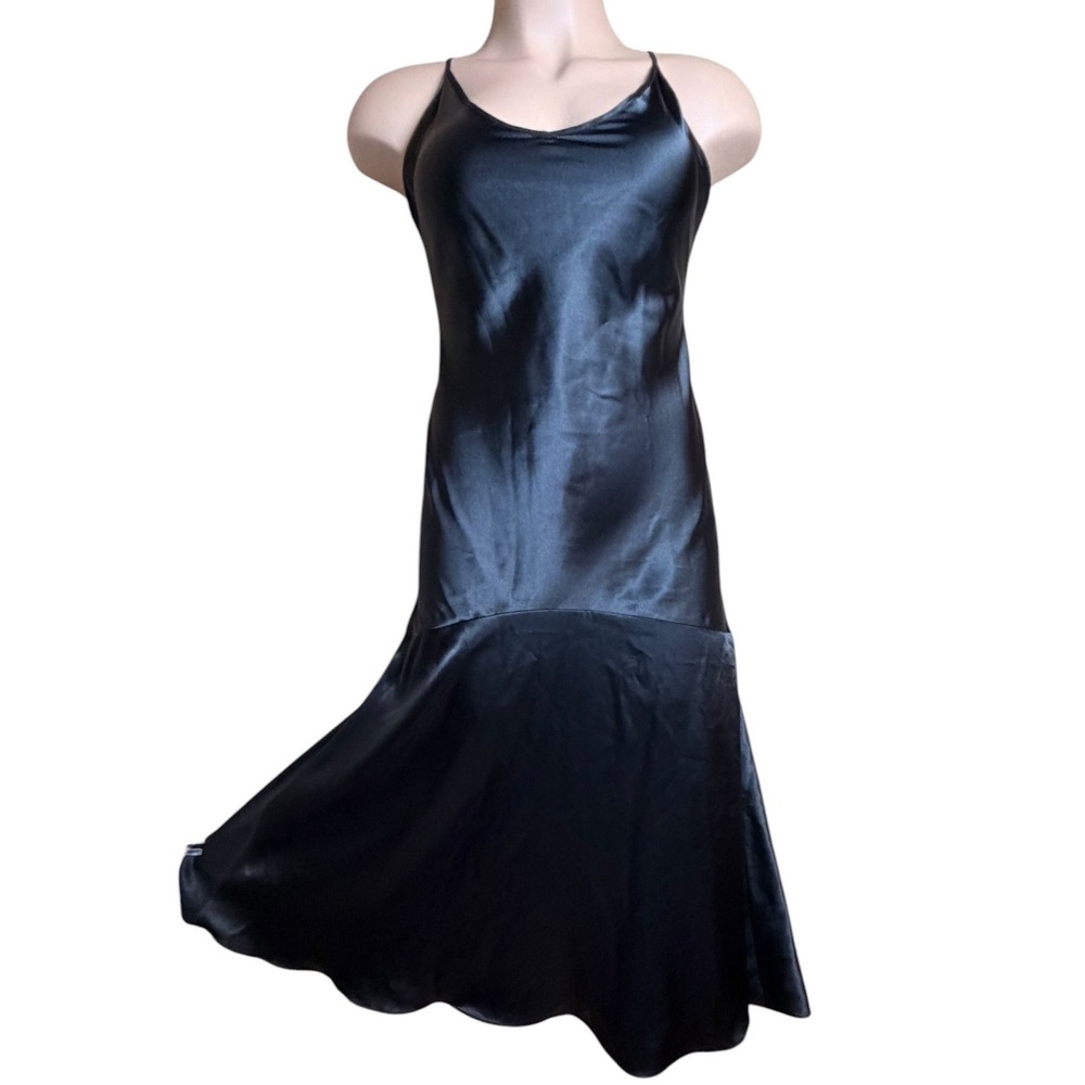 Vintage 1998 Victoria's Secret Collection Black Satin Drop Waist Slip Dress M
